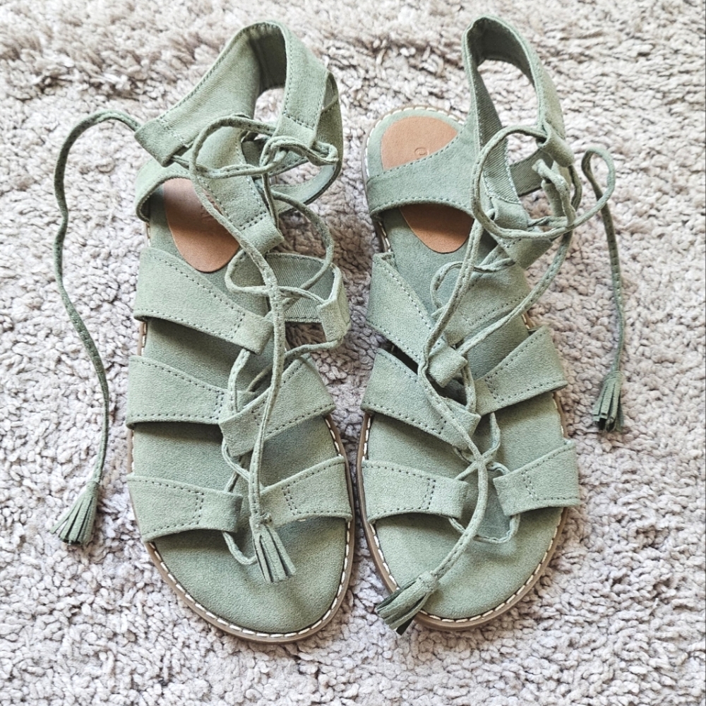Women's Sage Green Suede Sandals - Picture 2 of 3